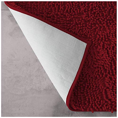 GAVENO CAVAILIA Luxury 2 Piece Loop Bath Mat Anti Slip Pedestal Set, Extra Absorbent 100% Microfiber Chenille Bathroom Toilet Rug, Regular (50x80, 50x40 cm), Deep Red, Microfibre