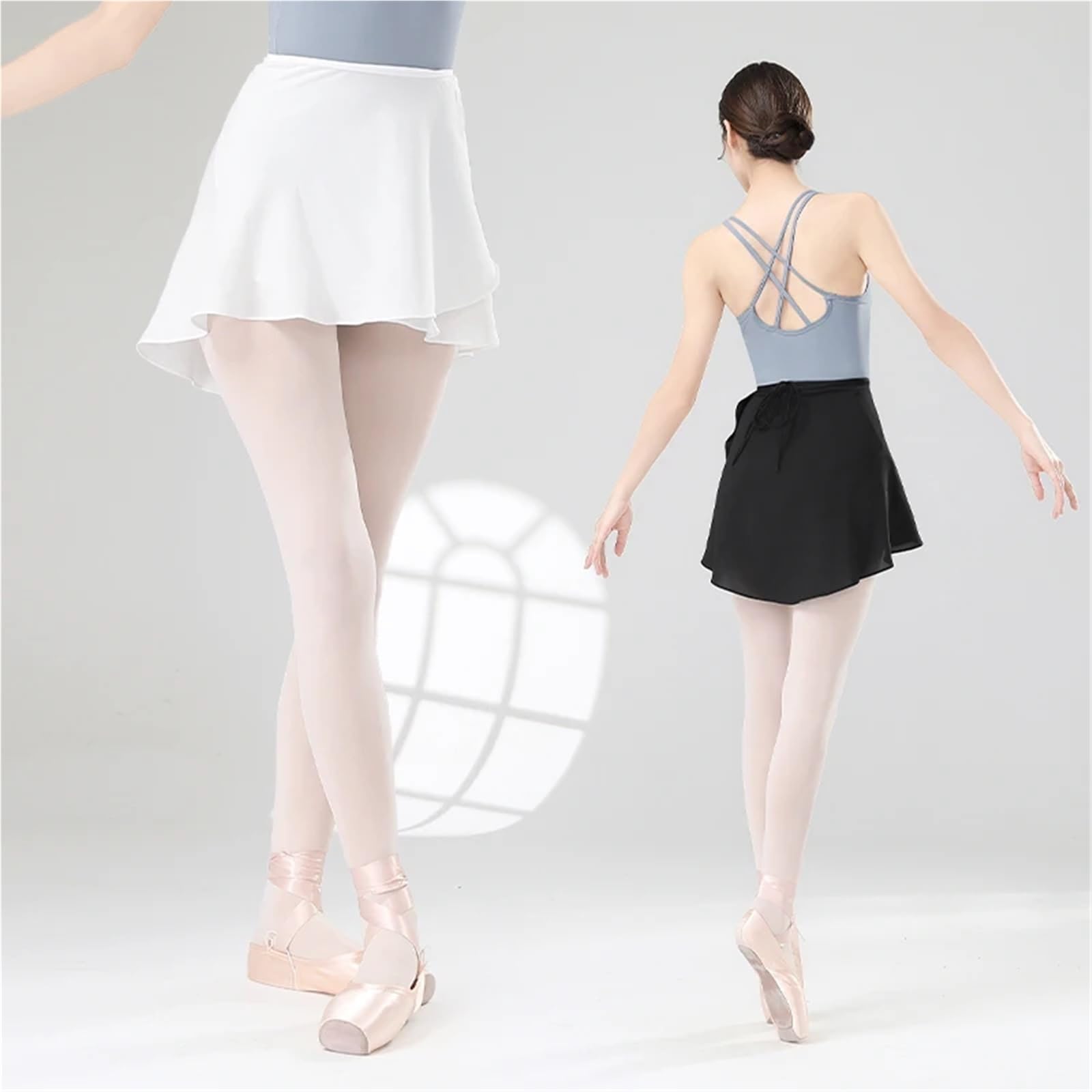 Jupe Portefeuille Noire en Mousseline de Soie for Femme, for Le Ballet, avec Lien réglable pour Les Spectacles De Danse Et Les Fêtes