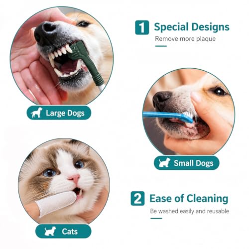 Image of 15-Pack Dog Toothbrush Kit, Triple Head & Double Head Dog Toothbrush, 360 Finger SiliconeToothbrush, Multi-Angle Dental Cleaning Brushes for Cat Oral Health (White)