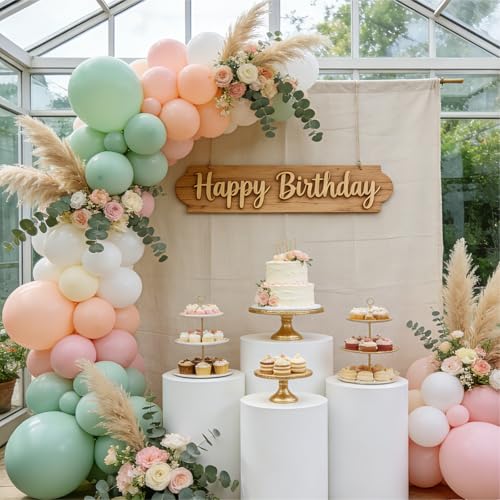 Image of Sage Green Pink Balloons,50Pcs 12 Inch Pastel Light Pink Dusty Sage Green Nude Sand White Boho Balloons for Baby Shower Birthday Bridal Shower Wedding Tea Party Decorations