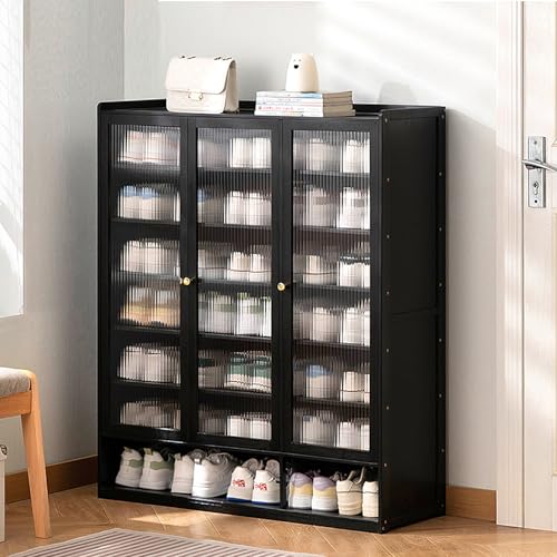 Meuble de rangement à chaussures 8 niveaux en bambou noir 90cm
