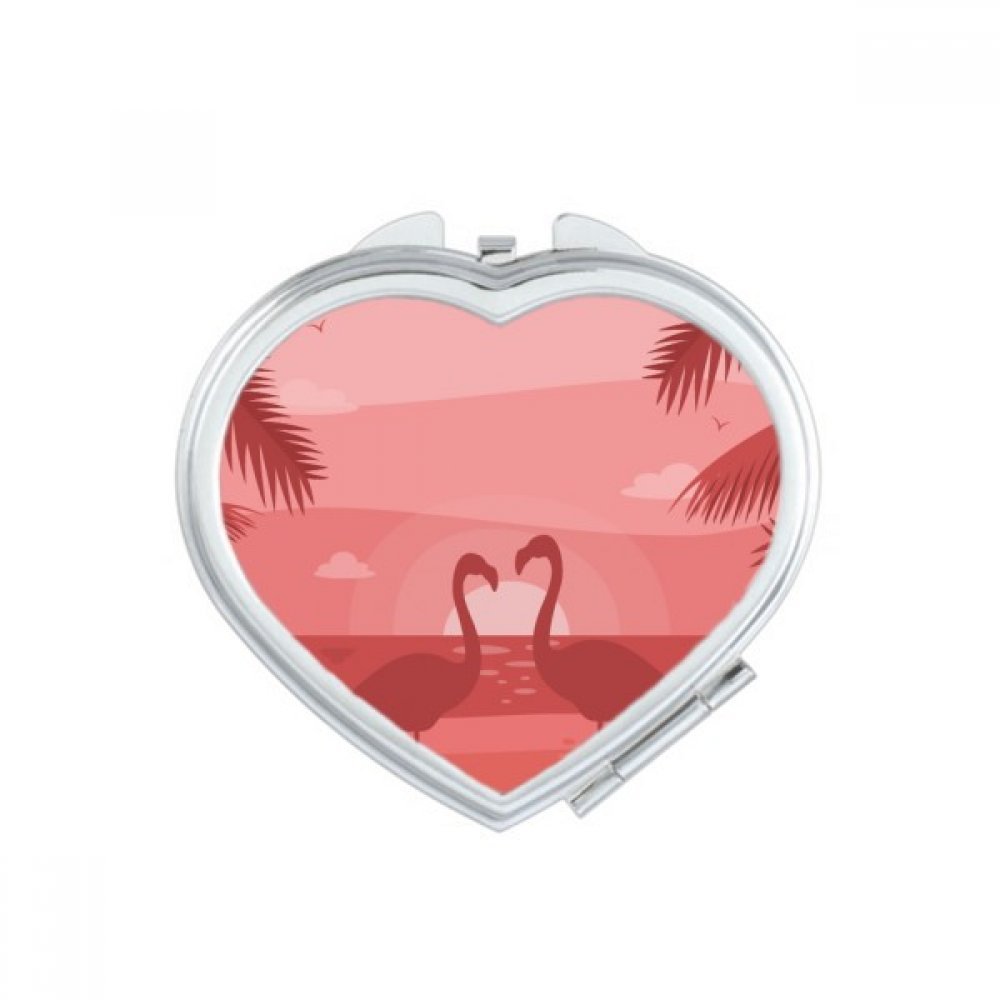 Miroir compact flamant rose et coeur rouge pour maquillage portable