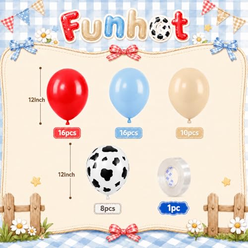Image of Farm Balloons, 50Pcs 12 Inch Red Blue Apricot Cow Print Latex