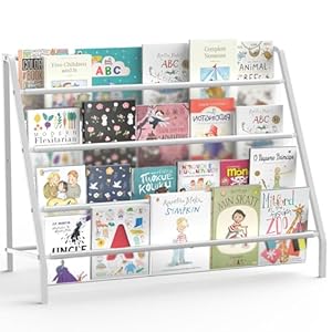 High-Transparent 4 Tier Kids Bookshelf, Sturdy Metal Large Size Book Rack Storage for Kids – Toddler Book Shelf Display for Nurasery, Kids Room, Deep Size Bookshelf Hold More Books