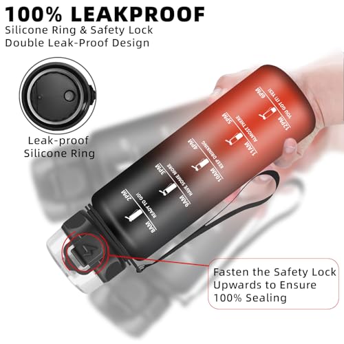 Mujigaga Borraccia 1 Litro, Borraccia Palestra, Senza Perdite, Borraccie Motivazionale, Con Scala Temporale, Borraccie Con Filtro, Facile Da Pulire, Borracce Per Sport, Fitness, Triathlon, Yoga - 5