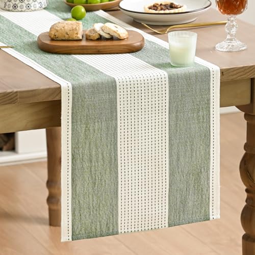 Artoid Mode Sage Green Farmhouse Rustic Table Runner, Seasonal Macrame Fabric Kitchen Dining Holiday Wedding Table Decor for Home Party 13x72 Inch