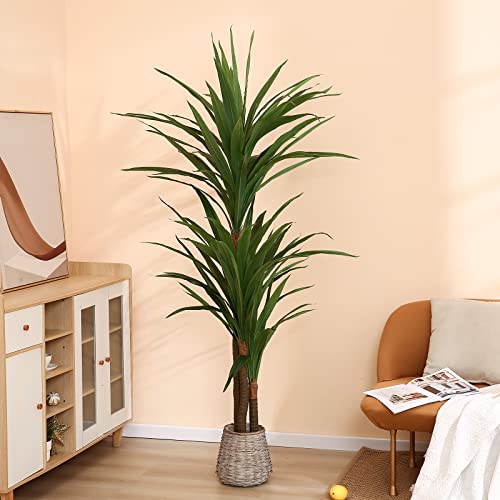 Floworld Dracaena Silk Plant Corn Stalk 6Ft Tall Faux Plants Indoor Large Fake Plants Potted Yucca Tree Tropical Floor Plants Artificial Silk Palm Trees For Home Office Store Decor Housewarming Gift #TOP4
