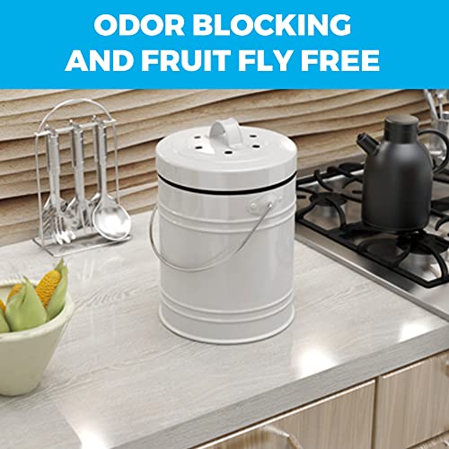 Compost-Bin-for-Kitchen-Countertop-Sturdy-3-Liter-White-Countertop-Kitchen-Compost-Bin-wEZ-No-Lock-Lid-and-Separate-Plastic-Liner-Includes-2-Charcoal-Filters-Odor-Free-Seal-Dishwasher-Safe