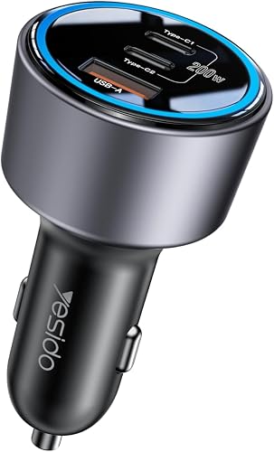 Yesido Y59 200W Dual Type-C+USB-A Output Super Fast Car Charger, Black