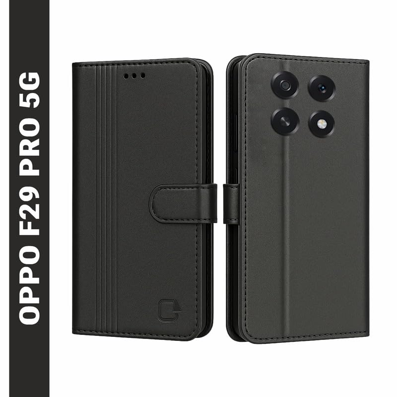 Image of AIBEX Compatible for Oppo F29 Pro 5G Flip Cover Leather Finish with Magnatic Closure | Inside TPU with Card Pockets | Wallet Stand | Complete Protection Flip Case -Black