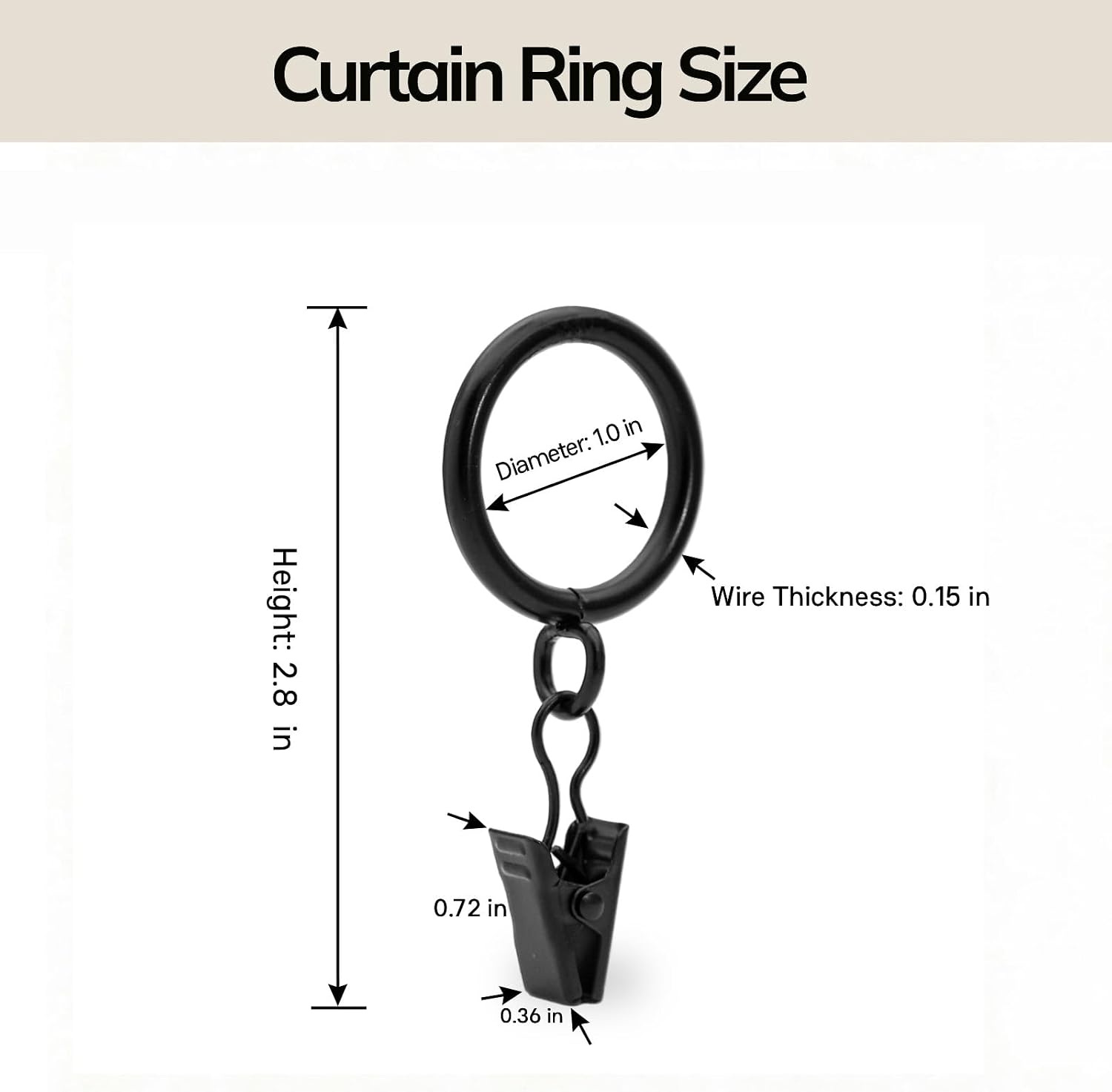 40 Pack Black Minimalism Curtain Rings with Eyelets with Clips, Small Metal Drapery Ring for Pinch Pleat Curtains, Drape Ring 1.0 Inch I D, Fits Up to 3/4 Inch Thin Rods (Black, 1"-40 Pack)
