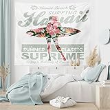 Lunarable Hawaiian Tapestry, Tropical Hawaii Hibiscus Surfing Girl Silhouette Surfboard Retro Themed...
