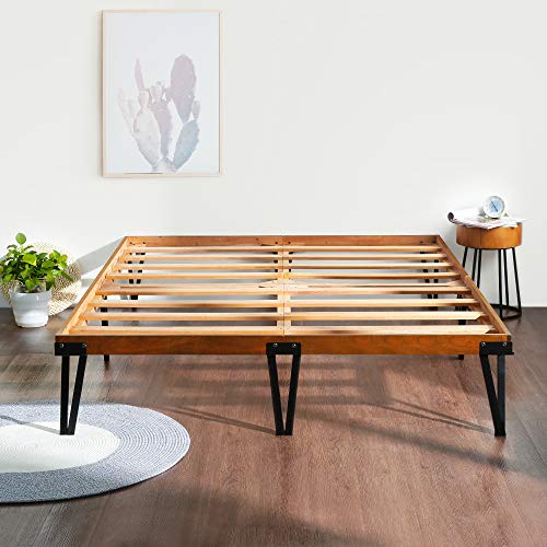 Sleeplace 14 Inch Wood Platform Bed Frame With Metal Legs, Queen #TOP23