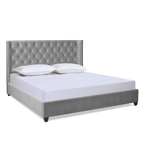 Tufted Bed Frame King - Upholstered Platform Bed with Wingback
