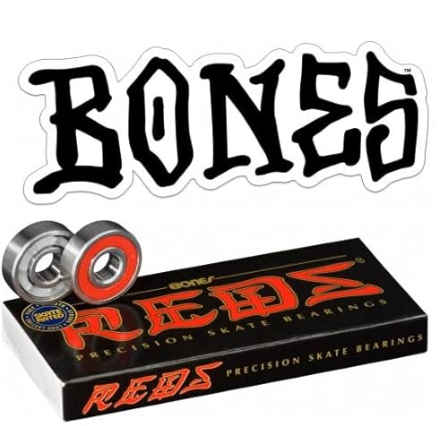 Bones Reds Bearings (8Mm) 8 Pack Bundle With Bones Black Sticker #TOP16