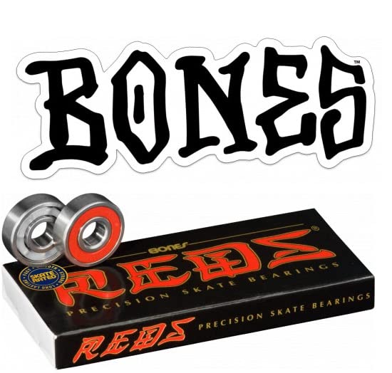 Bones Reds Bearings (8mm) 8 Pack Bundle with Bones Black Sticker