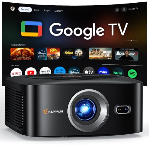 Image of Official Licensed Google TV 1500ANSI 4K Full HD Smart Projector, HAPPRUN Projector with Wifi and Bluetooth, Built-in Apps, Auto Focus,Dolby Sound,Movie Projector for Outdoor/Home Cinema/Indoor/Gaming