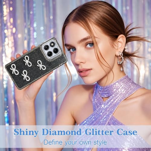 Image of DIZORO for Motorola Moto Edge 70 Fusion 5G Back Cover,Cute Bow Tie Aesthetic Phone Case,Trendy Slim Hard IMD Shockproof Protective Bumper Designer Phone Back Cover for Women Girls Black
