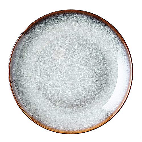 11-Inch Kiln Changed Bread & Butter Plate Ceramic Steak Plate Flat Plate French Main Bread & Butter Plate Special Restaurant Tableware-Brown Side 8.2 Inches