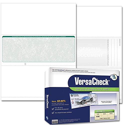 VersaCheck Secure Checks - 250 Blank Business Voucher Checks - Green Classic - 250 Sheets Form #1001 - Check in Middle