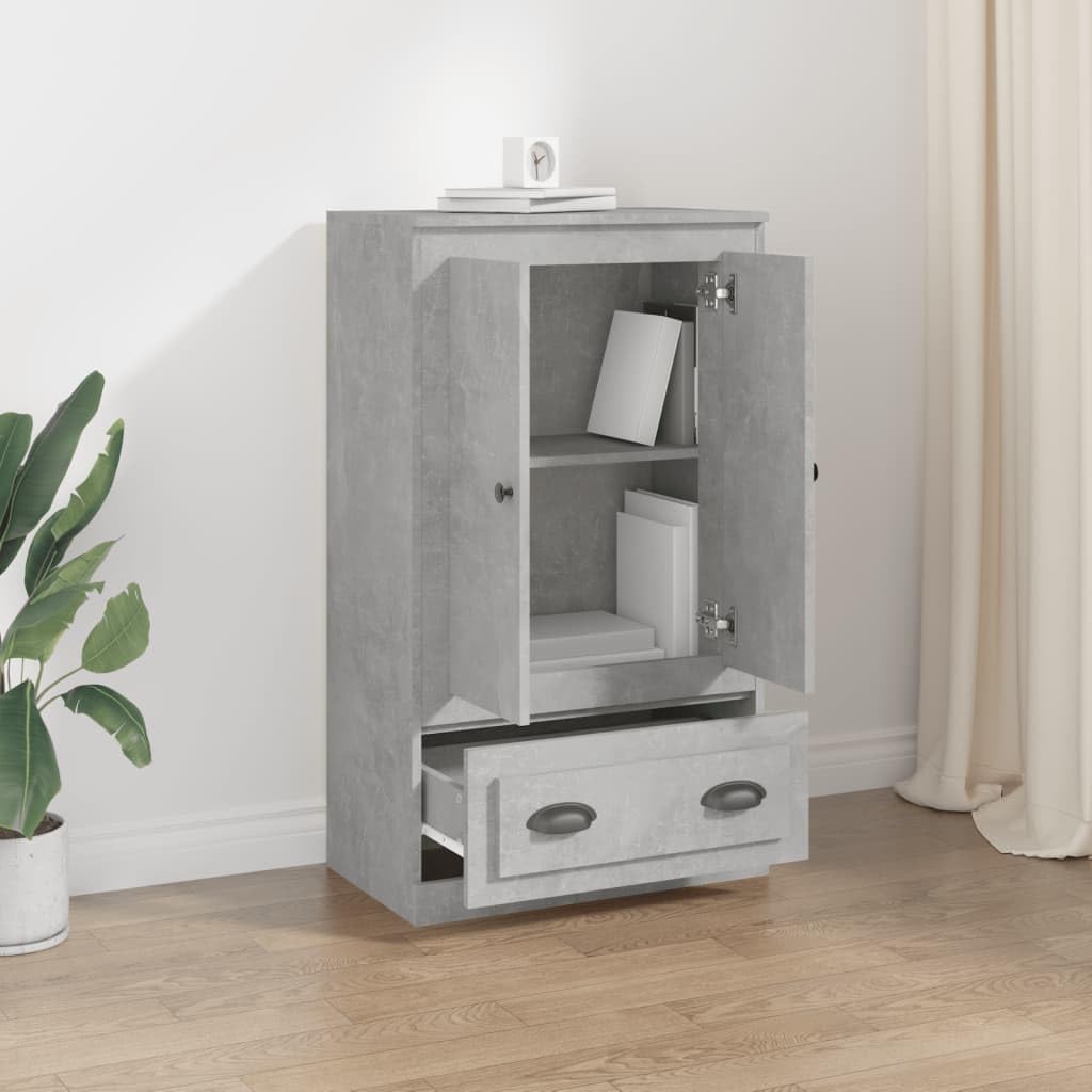Générique Bufet wysoki szary beton 60 x 35,5 x 103,5 cm drewno inżynieryjne, minimalistyczna szafka do przechowywania, wysoki mebel z dużą przestrzenią do przechowywania do salonu lub przedpokoju