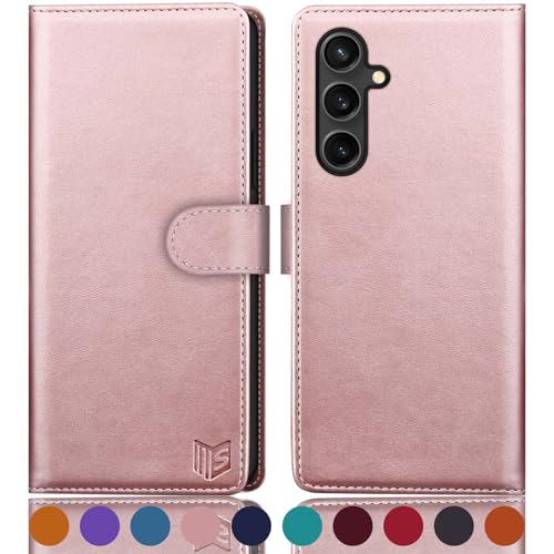 Coque portefeuille Samsung Galaxy S24 FE or rose en cuir synthétique avec fentes pour cartes