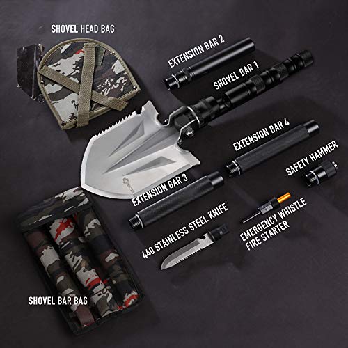 ANTARCTICA Military Folding Shovel Multitool Compact Backpacking Tactical Entrenching Tool for Hunting, Camping, Hiking, Fishing (Black Upgraded)