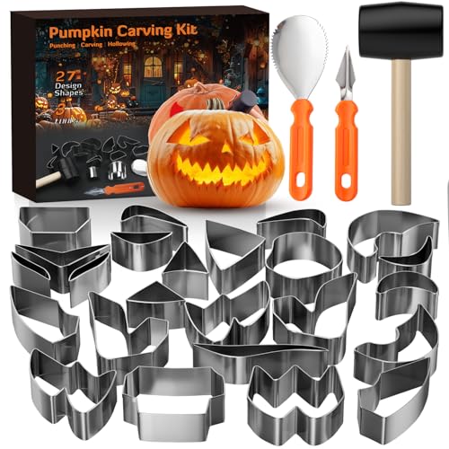 Pumpkin Carving Kit, 27PCS Stainless Steel Tools with 24 Halloween