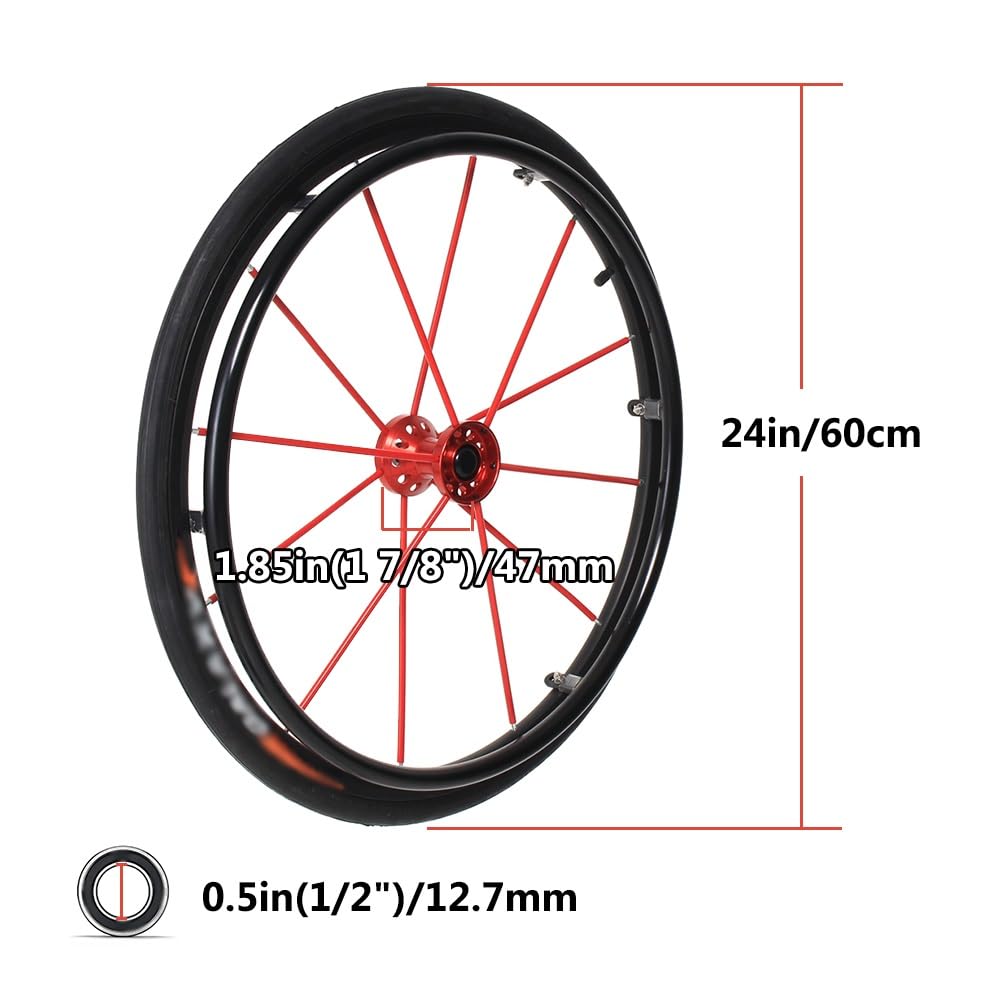 1 Paire de Roues Arrière de 60cm pour Fauteuil Roulant de Sport, 24 × 1 Pneus Gonflables Antidérapants, Moyeu en Aluminium