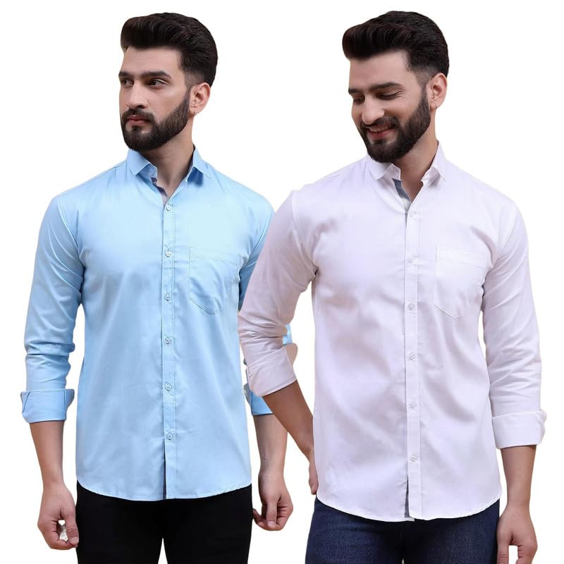 Image of Tee Projekt Solid Shirt for Men's,Solid Shirt for Men's, Casual Shirt for Men,Full Sleeve Spread Collar Shirt for Men, Shirt for Men||(Pack of-2)||