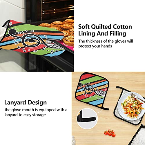 Alaza Music Note Pop Art Waterproof Apron W/ Pockets Oven Mitts Set Pot Holders Kitchen Linen Sets #TOP3