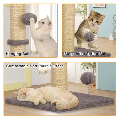 Rascador para gatos de 22 pulgadas con cuerda de sisal natural y pelota colgante miniatura 3