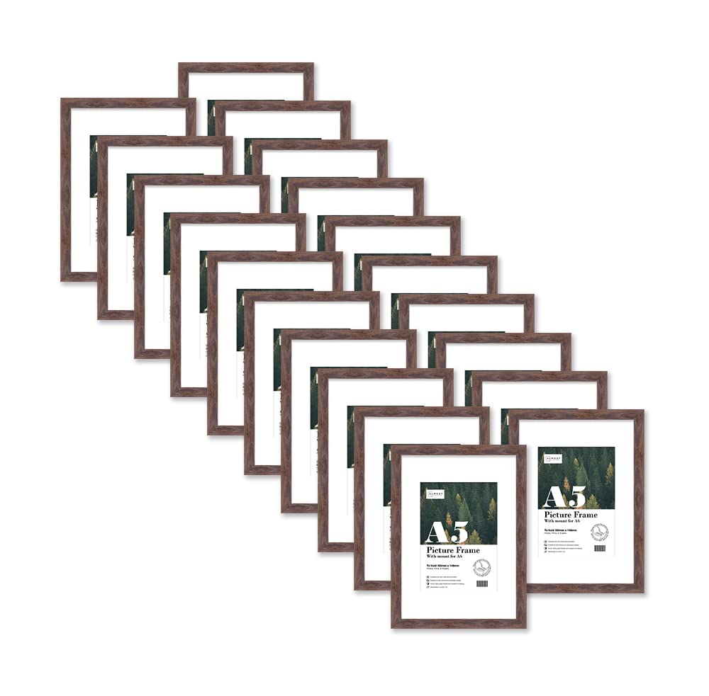 Almost Frameless A5 Walnut Picture Frame Set of 20, Display A6 Pictures with Mount or A5 Without Mount Gallery Wall, Poster, Photo, Artwork, or Print, Walnut โ image 1