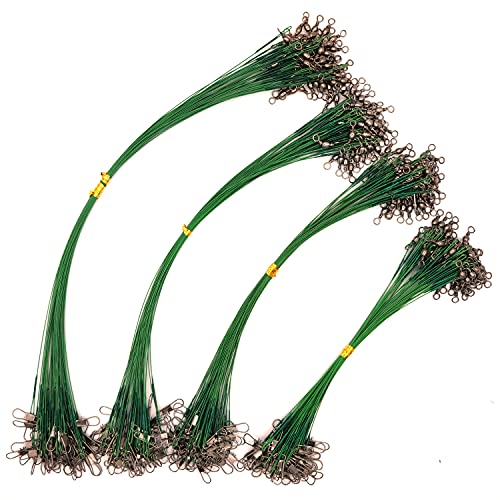 Piscorush ワイヤーリーダー 50本セット 徳用 4色 15−30p 太刀魚 仕掛け 釣りワイヤーハリス タチウオ ステンレス スイベル・スナップ付き (25cm, 緑 50本セット)