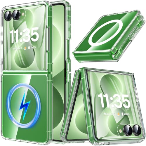 OWKEY Coque pour Samsung Galaxy Z Flip 8|7 6,9", Magnétique Protection Samsung Z Flip 8|7 Compatible avec MagSafe, Étui Housse Coque Arrière Transparente Fine Antichoc Case Z Flip 8|7 5G, Clear