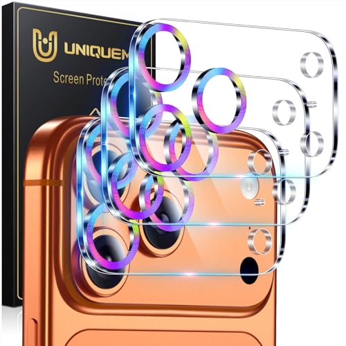 UniqueMe 3 Pack Compatible for iPhone 17 Pro Camera Lens Protector - [Drop Protection] [Case Friendly] 9H Tempered Glass Camera Cover Screen [Update New Version] - Colorful