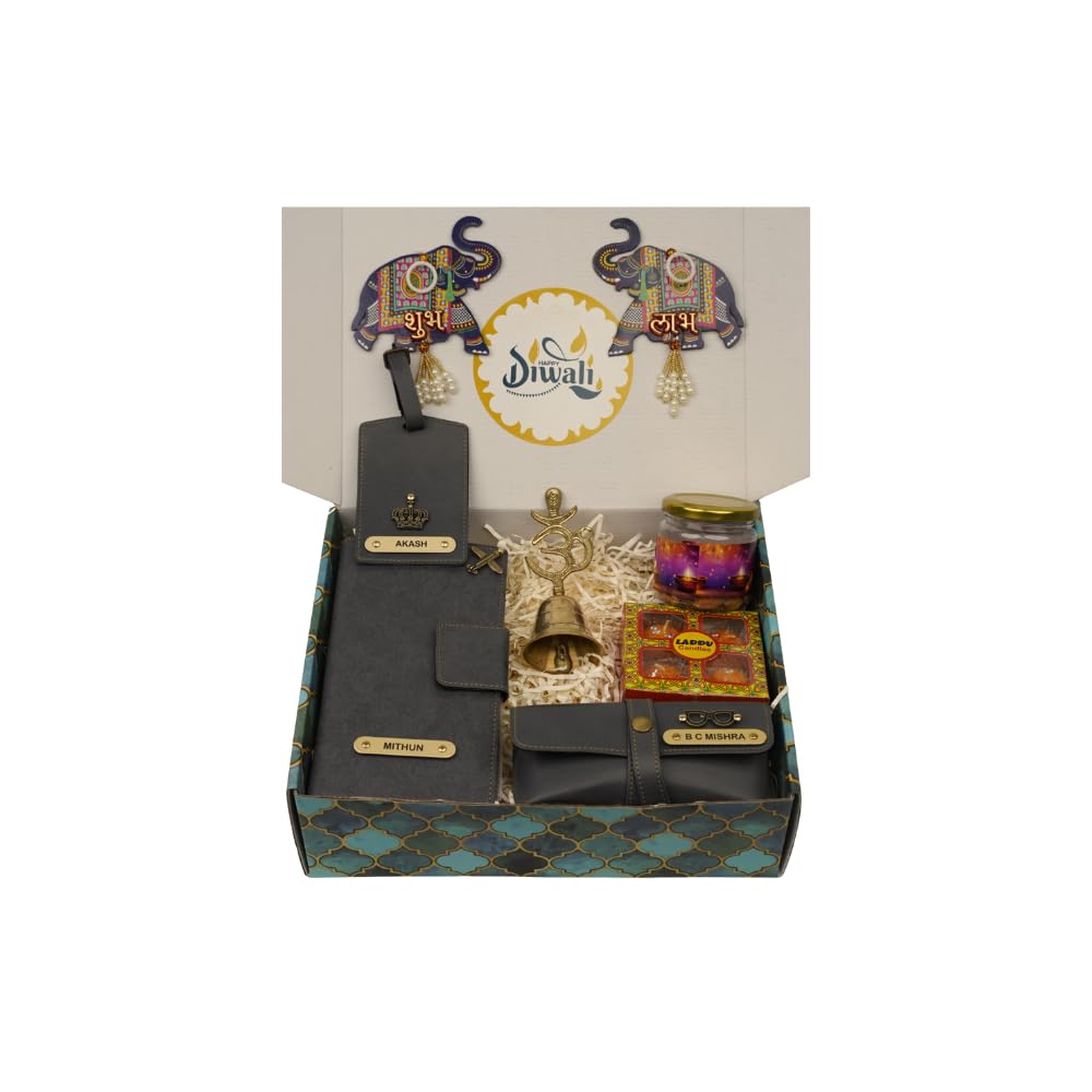 Personalized Gifting Combo | Customized Leather Passport Cover, Luggage Tag, Glasses Cover and Bell | Perfect for Friends, Family, and Colleagues (Black)-image-3