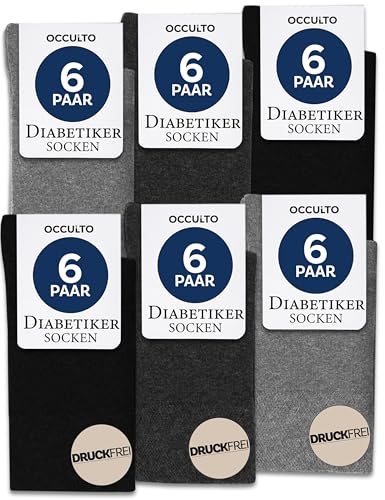 Occulto Diabetikersocken Herren & Damen ohne Naht ohne Gummibund Baumwolle 6er Pack (Modell: Oliver) Grau Mix 39-42