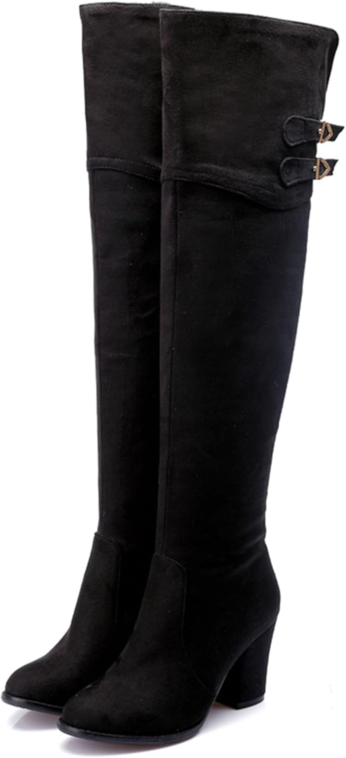 Asterisco Women Over The Knee Boots Block High Heel Zipper Round Toe 250241, Size 2-15.5