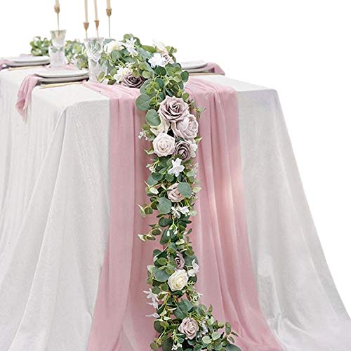 Acrabros Romantic Chiffon Table Runner,10 Ft (28X120 Inches) Dusty Rose Table Runners For Rustic Wedding Event,Birthday Party, Bachelorette Party,Bridal Shower Party Baby Girl Shower Décor #TOP1