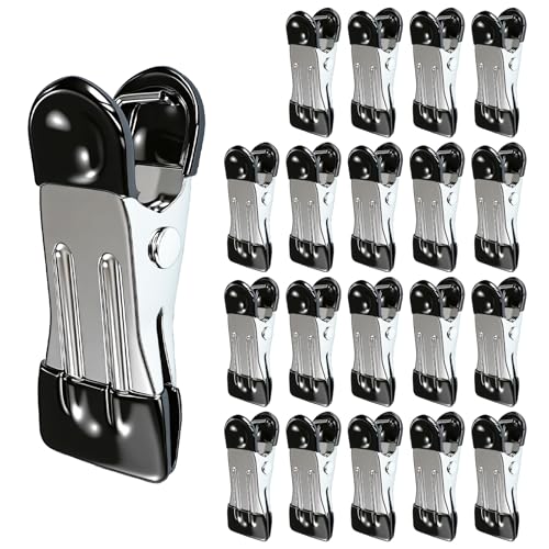 MOXYOY 20 Pcs Stainless Steel Clothes Pegs Metal Clothe Peg Stainless Steel Peg Designed to Avoid Marks UV Resistant Metal Pegs for Clothes Jeans Socks Towel Photos (Black)
