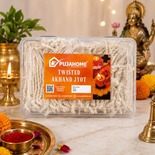 Image of Twisted Short Akhand Jyot - 300 Pieces | Cotton Wick 24 Hours Burning | White Colour Long Lasting Pure Cotton Wicks for Daily Pooja and Meditation