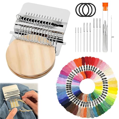 Knit Patch Kit PatchMaker 2.0 Portable Darning Loom for Beginners Knitpatch Kit for Holes Repair on Socks Clothes & Jeans Patchwork Weaving Tool Set for Quickly Sewing Repair(50 Colors)