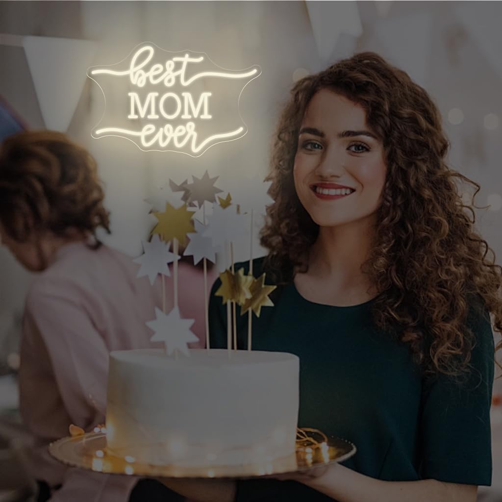 Best Mom Ever Neon Sign, LED Light Up Sign Gift for Mom Mother Wife, Wall Decor Neon Lights for Bedroom Living Room Home Decoration Birthday thoughtful gift for mom, 16.5"x10.9"