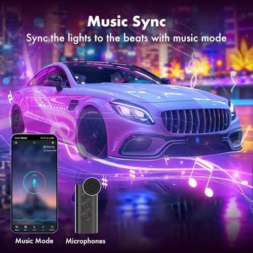 Image of Car Interior Lights, 12V LED Strip Lights with Charger Adapter, Ambient Car Lighting Kit, App & Remote Control Music Sync Color Change Strip Lights for SUVs & Trucks, Car Accessories for Women Men