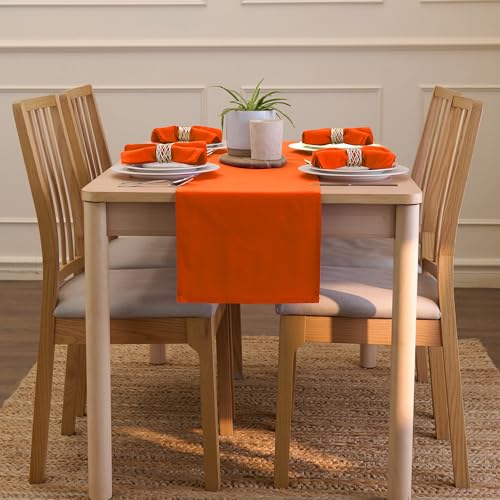 Image of Encasa Homes Table Runner for 8 Seater Dining - Orange - Large 13 x 104 inch, 100% Cotton Plain Dyed Solid Colours Decorative Cloth for Party, Banquet, Restaurant & Outdoors - Machine Washable