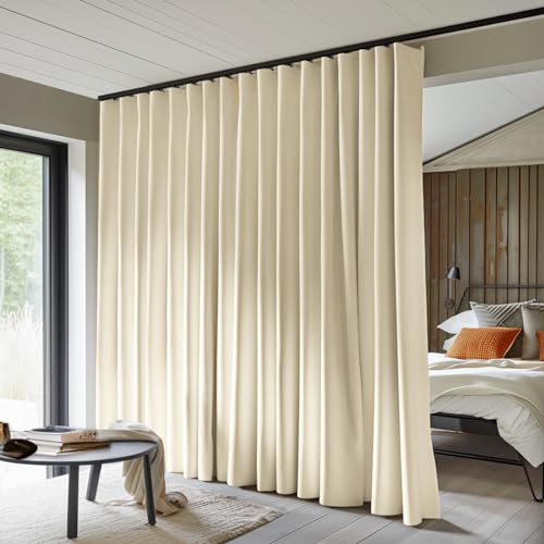 Image of MaKefeile Room Divider Curtains Total Blackout Privacy Curtain Panel Room Thermal Insulated Noise Reduction Curtain for Bedroom Window Living Room Ceiling Track Curtain W 10 ft x H 8ft Beige.