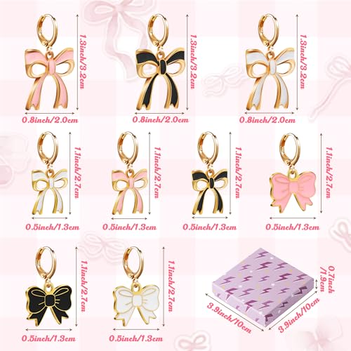 LieToi 9 Pairs Gold Bow Earrings for Women - Coquette Bowknot Hoop Drop Dangle Earrings Charms Pink Bow Trendy Stuff Bridal Shower Birthday Valentine’s Day Daily Gift2