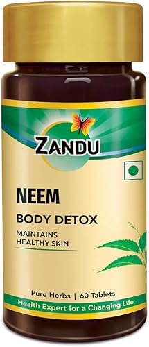 Zandu Tabletas Indica (Neem) con extracto puro de neem Suplemento de desintoxicación corporal a base de hierbas para una piel sana Construye