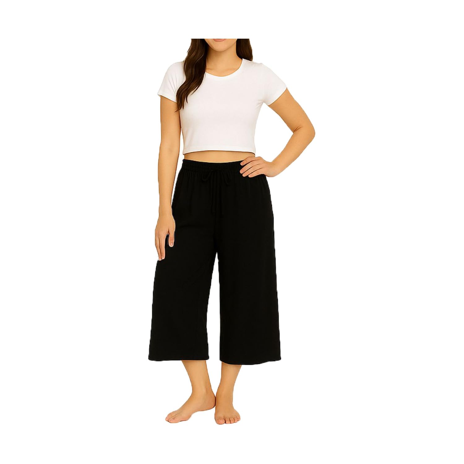 Women's Loosefit Capri, 3/4th Capri For Girls Black Single Pack-picture-30